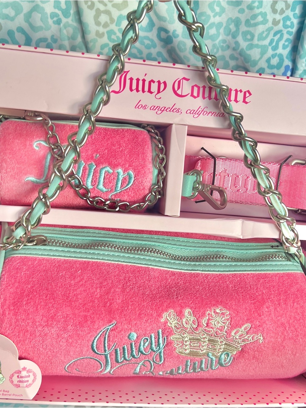 New Salmon Pink Juicy Couture Barrel Bag Set Crossbody Purse Vintage Style NWT